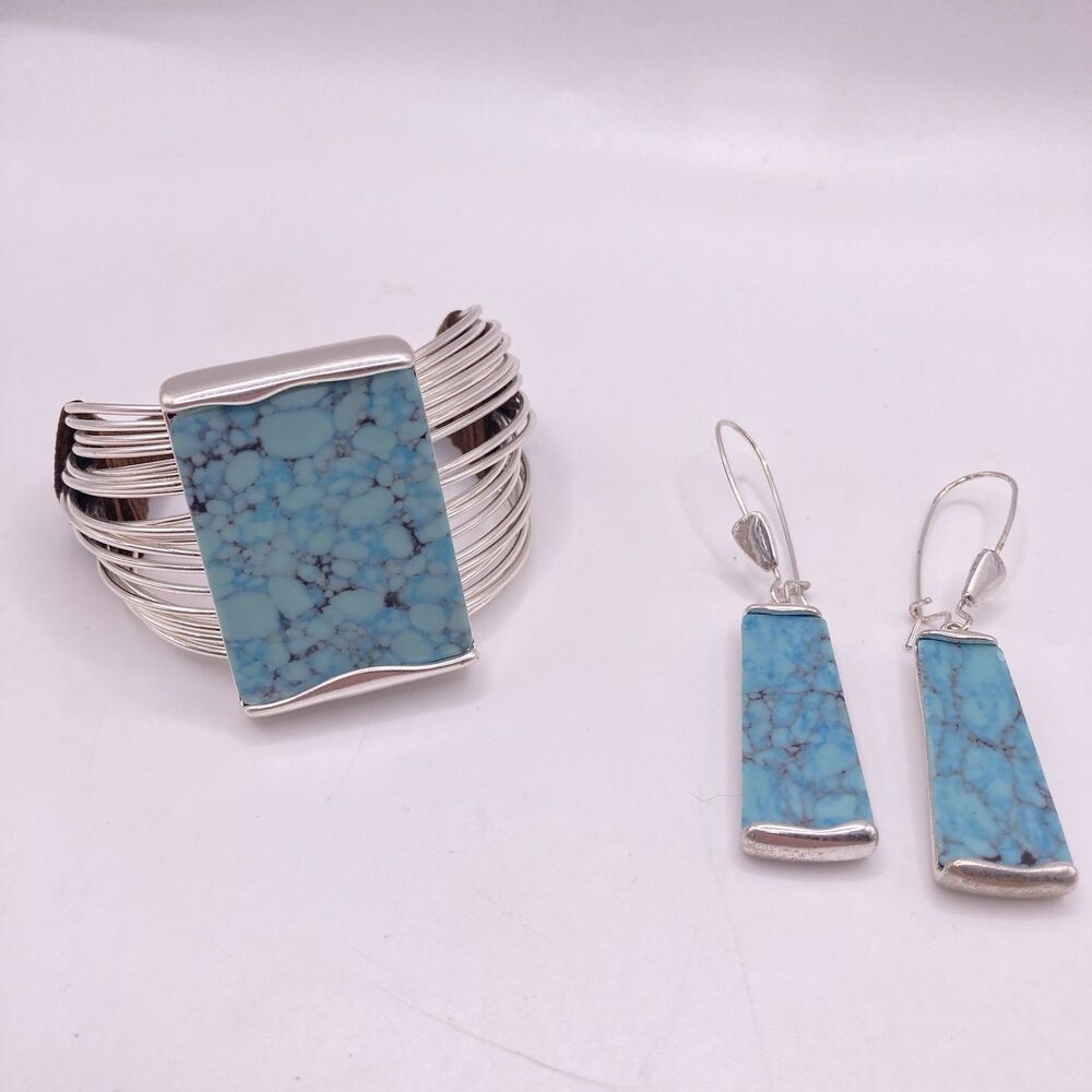 Robert Lee Morris Studio RLM Soho Faux Turquoise Stone Cuff Bracelet Earrings